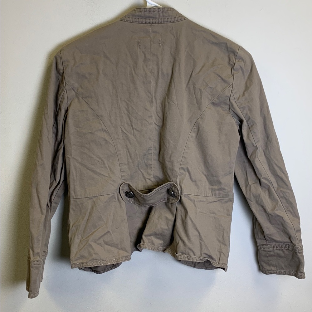 LOFT Khaki Ruffle Button-Up Jacket - Picture 3 of 4